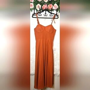 Suzy Shier Sunset Orange Linen Maxi Dress